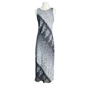 90's Y2k Vintage Women's Size 11/12 Grey Ombre Maxi Dress Flower Dress